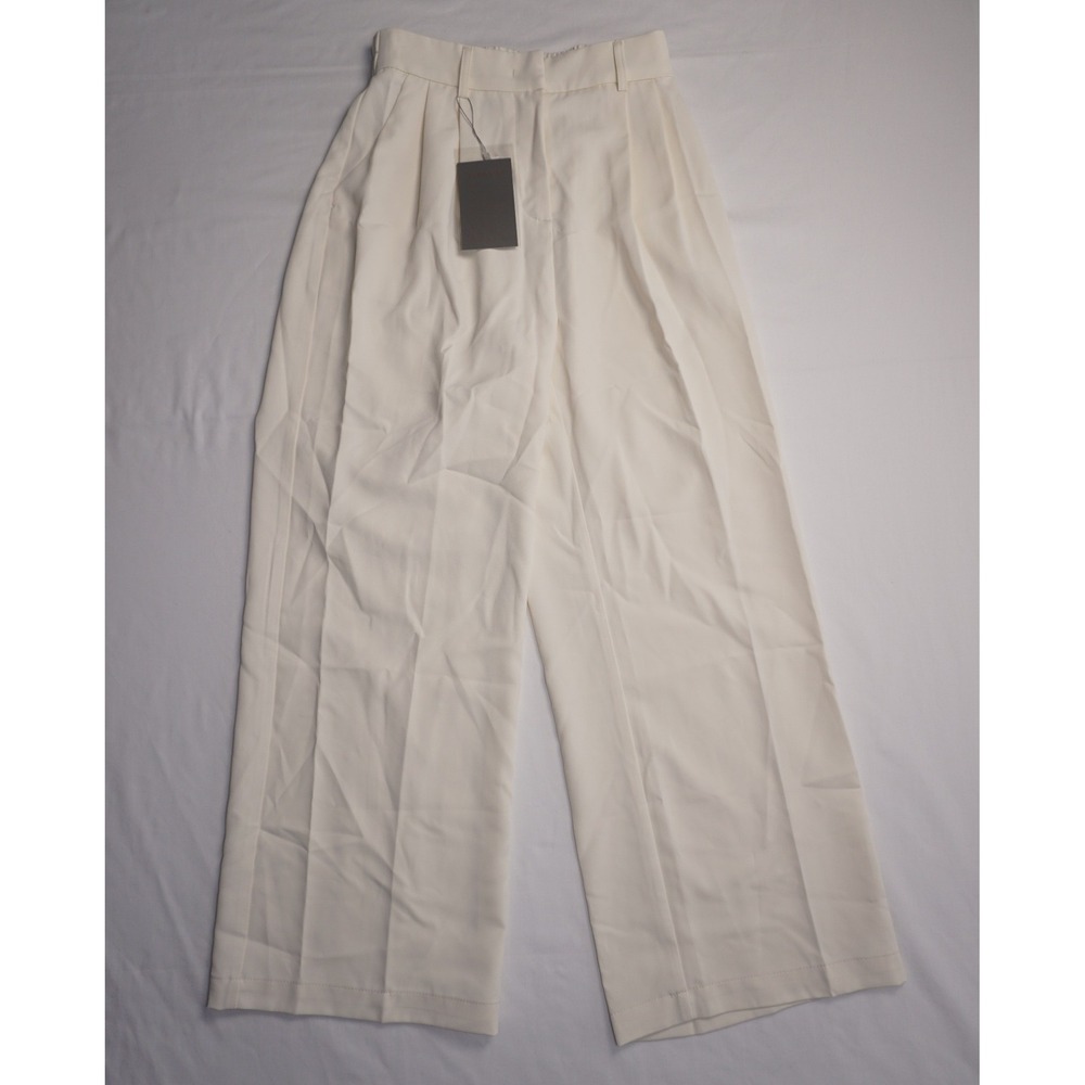 Funyyzo XS Short Wide Leg Trousers Cream High Waisted Pleated Pants